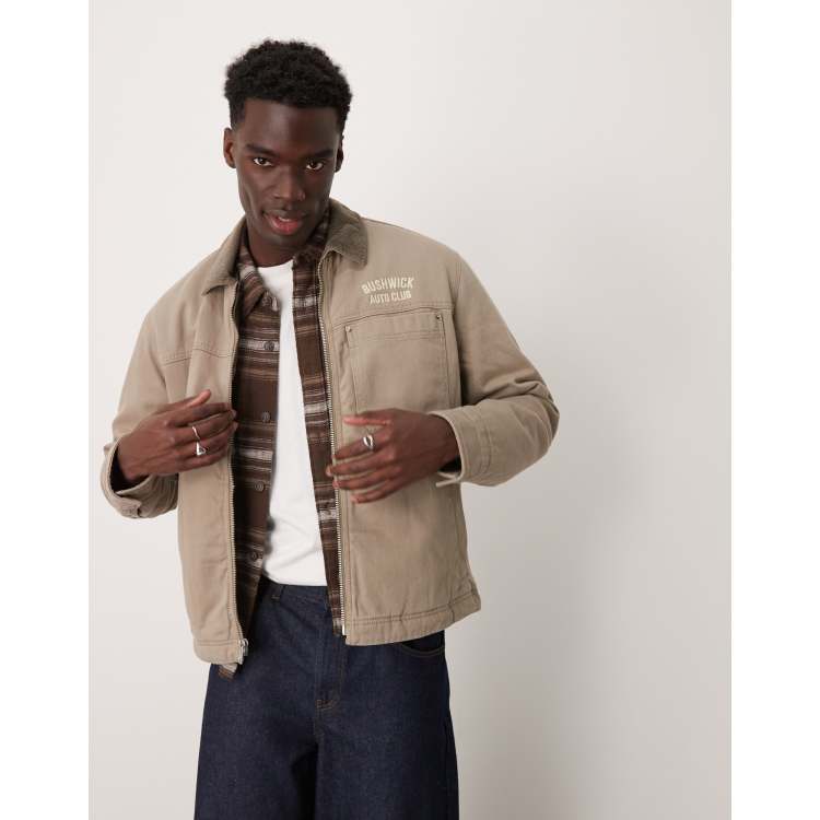 Abercrombie Fitch workwear sherpa lined trucker jacket in beige