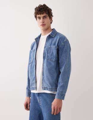 Abercrombie & Fitch workwear zip denim jacket in indigo-Blue
