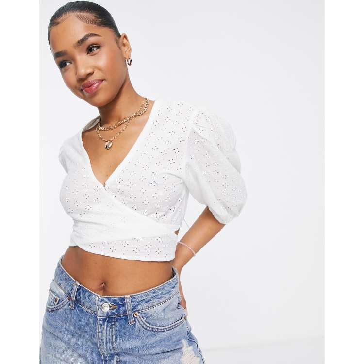 Abercrombie u0026 Fitch wrap eyelet top in white | ASOS