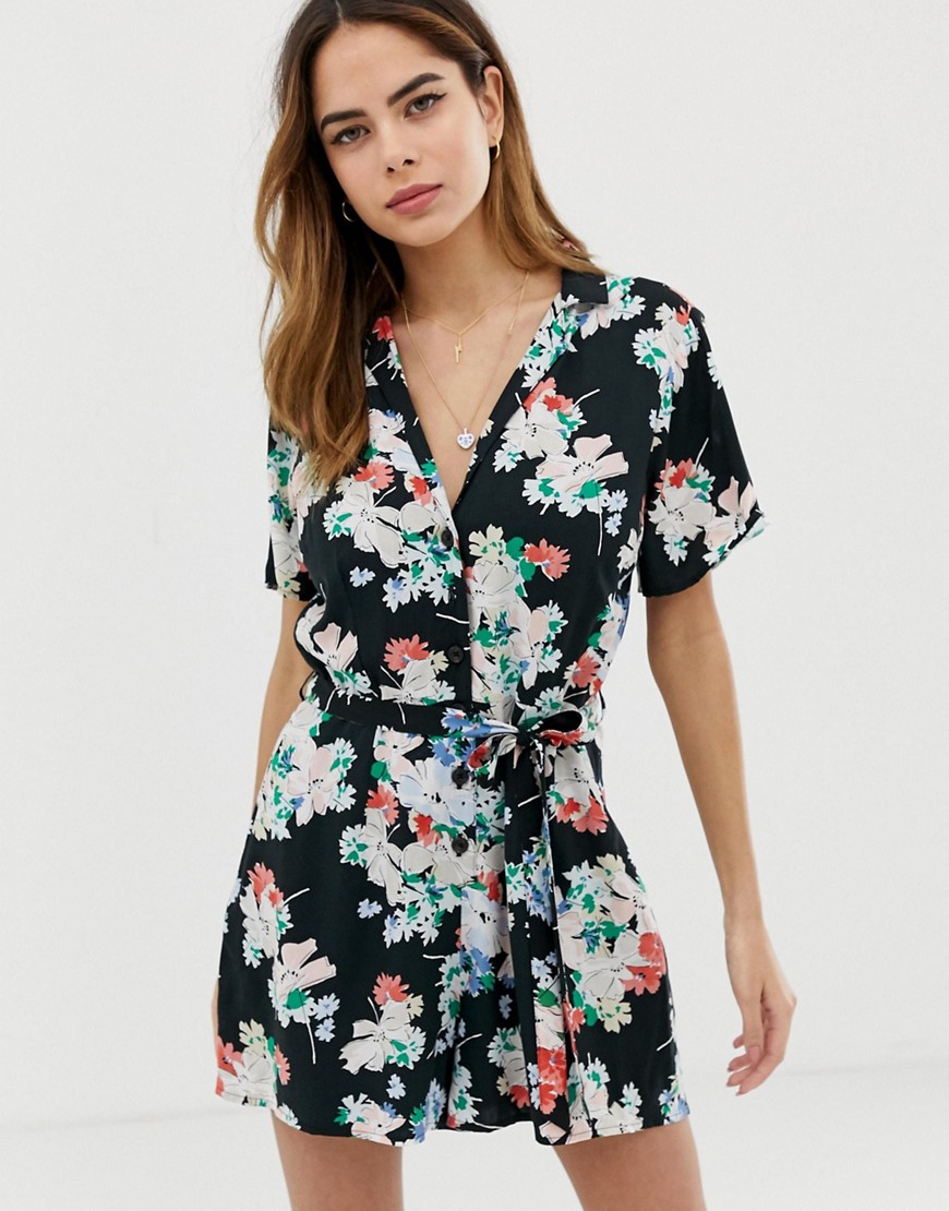 Abercrombie & Fitch wrap playsuit in print-Black