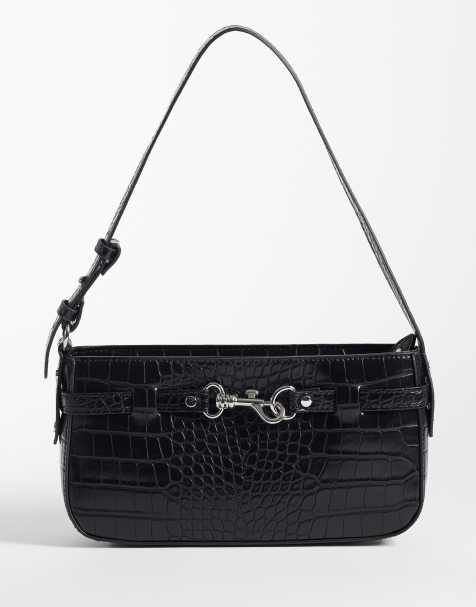 Abercrombie & Fitch y2k shoulder bag with hardware detail in black croc - view 1
