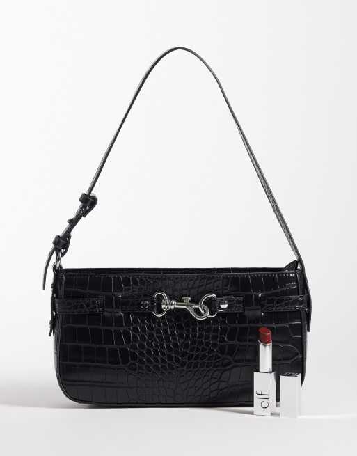 Abercrombie & Fitch y2k shoulder bag with hardware detailing in black croc, 2 of 4