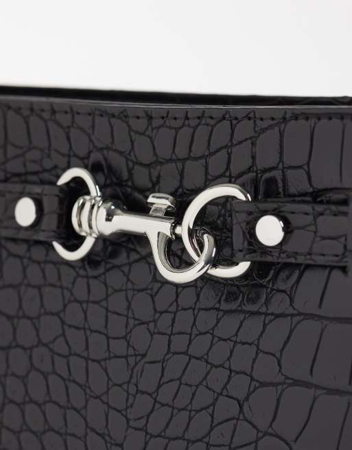 Abercrombie & Fitch y2k shoulder bag with hardware detailing in black croc, 3 of 4