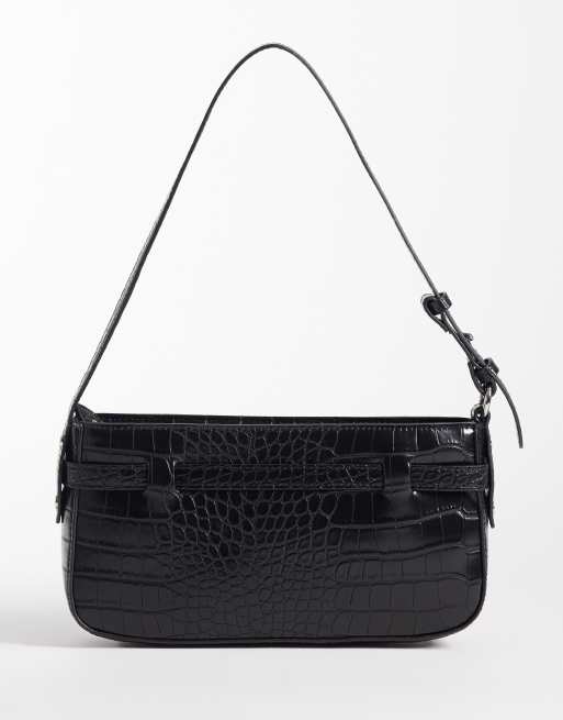 Abercrombie & Fitch y2k shoulder bag with hardware detailing in black croc, 4 of 4