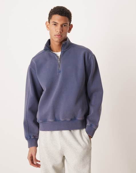 Abercrombie & Fitch YPB 3/4 zip sweatshirt in dark washed blue - view 1