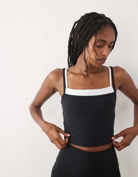 Abercrombie & Fitch YPB bra free double layer scoop neck tank top in black - view 1