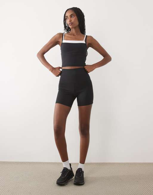 Abercrombie & Fitch YPB bra free double layer square neck tank top in black, 3 of 4
