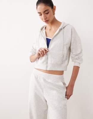 Abercrombie & Fitch - YPB - Cropped-Kapuzenjacke aus Fleece in Grau mit durchgehendem Reißverschluss, Kombiteil