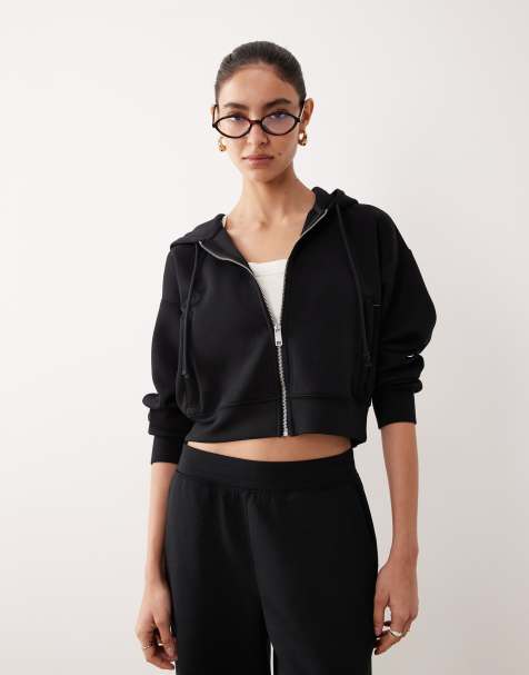 Abercrombie & Fitch - YPB - Cropped sort fleece-hættetrøje med lynlås - Del af sæt - view 1