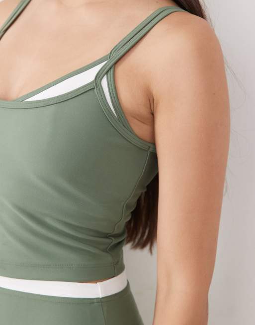 Abercrombie & Fitch YPB double layer scoop neck tank top co-ord in green, 3 of 4