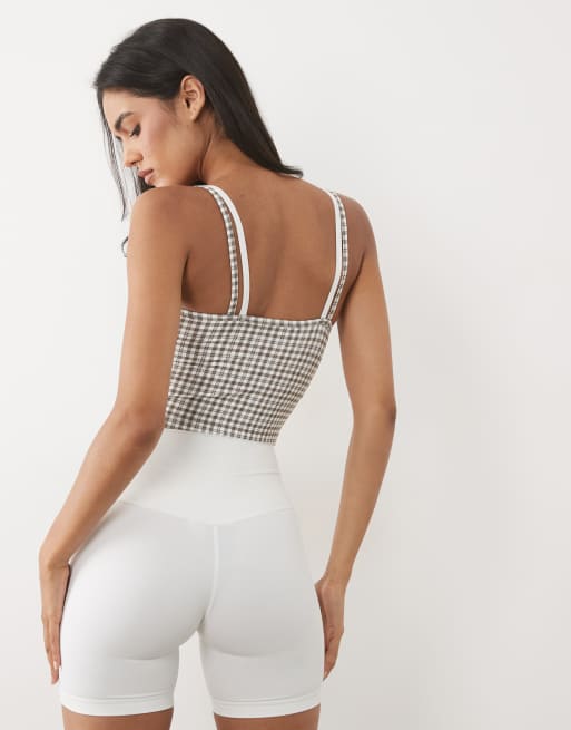 Abercrombie & Fitch YPB double layer scoop neck tank top in white check, 4 of 4