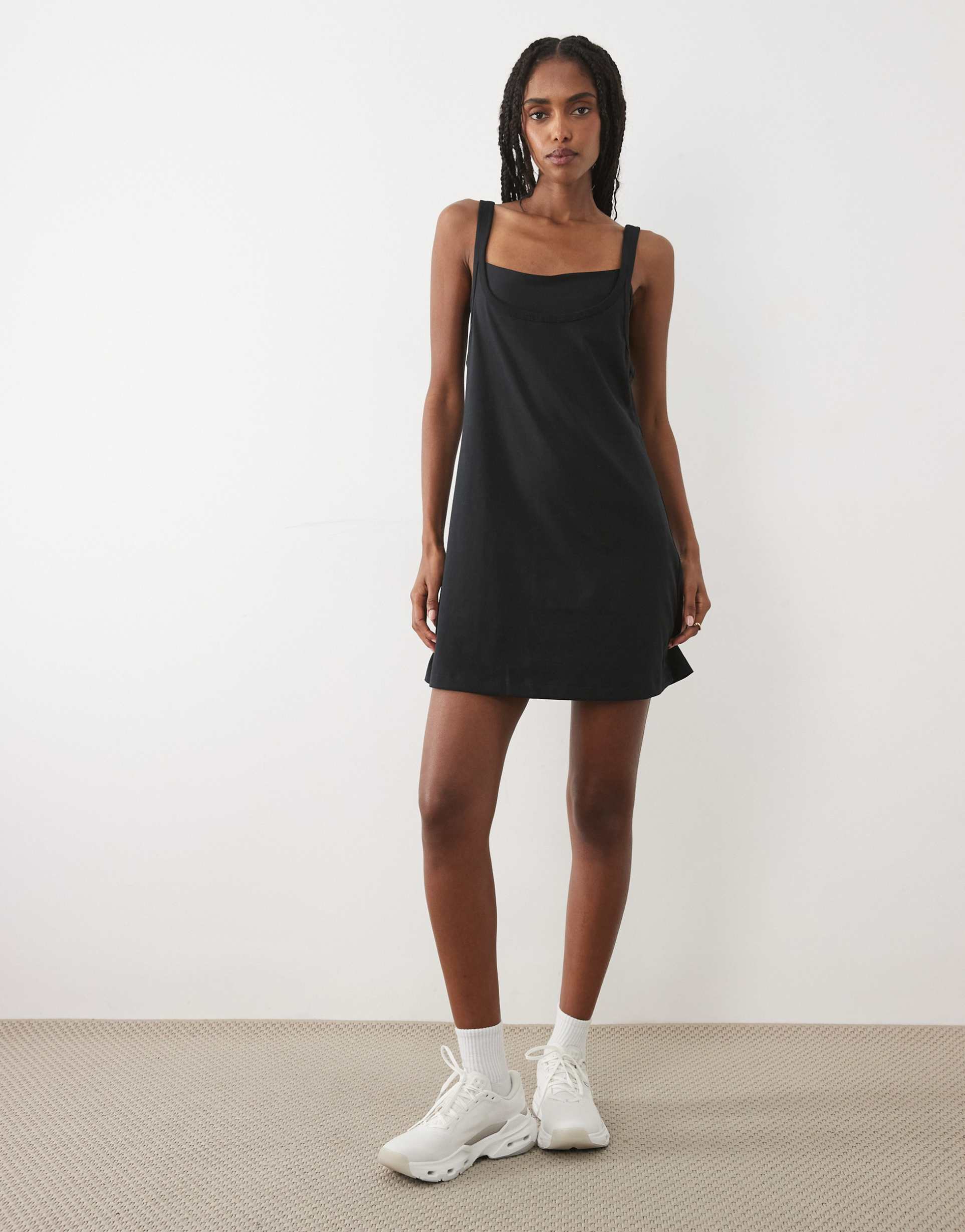 abercrombie & fitch ypb double layer strappy dress in black