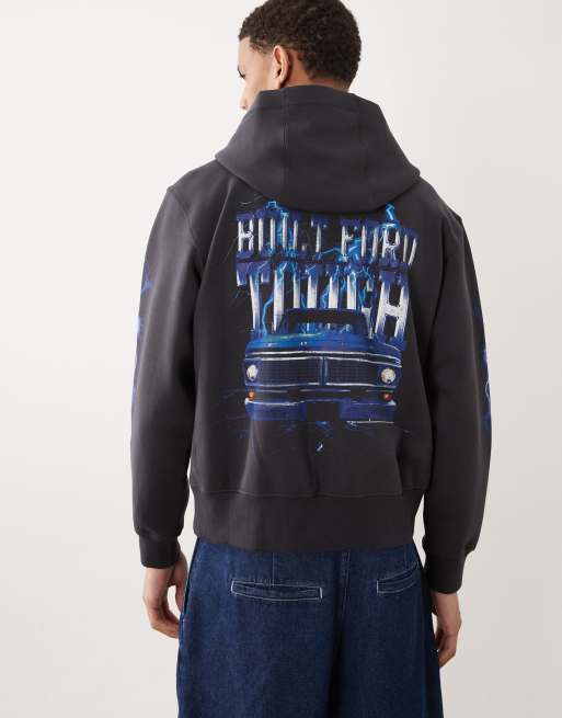 Abercrombie＆Fitch ビッグプリントフーディー L (BK) Abercrombie & Fitch YPB Ford graphic print zip-up hoodie in washed