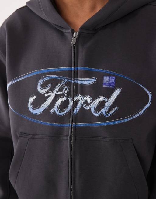 Abercrombie & Fitch YPB Ford graphic print zip-up hoodie in washed