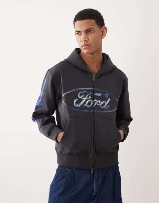 Abercrombie & Fitch YPB Ford graphic print zip-up hoodie in washed