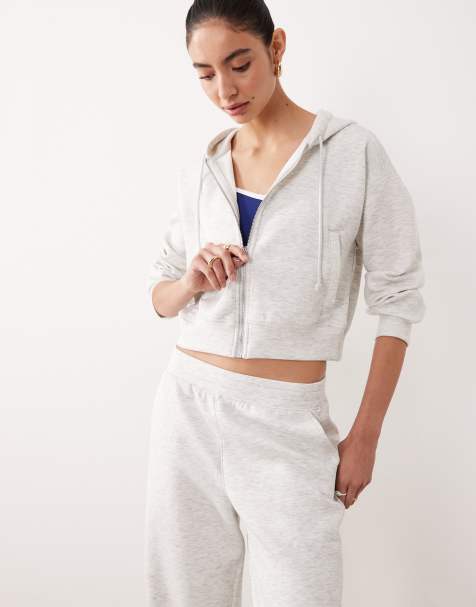 Abercrombie & Fitch - YPB - Grå cropped hættetrøje med lynlås i fleece - Del af sæt - view 1