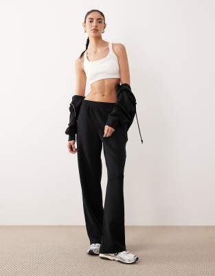 Abercrombie & Fitch Ypb High Rise Straight Leg Fleece Joggers Co-ord In Black