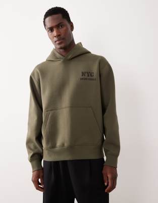 YPB - Kapuzenpullover zum Überziehen in Khaki mit Grafik auf der Brust-Grün Grün M