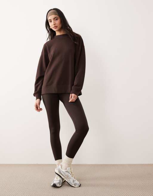 Abercrombie & Fitch YPB mockneck terry oversized sweatshirt in brown, 2 of 4