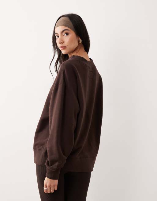 Abercrombie & Fitch YPB mockneck terry oversized sweatshirt in brown, 4 of 4