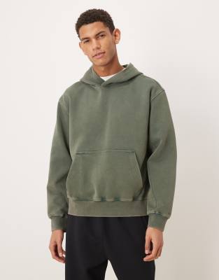 YPB - Oversize-Kapuzenpullover in grüner Vintage-Waschung Grün M