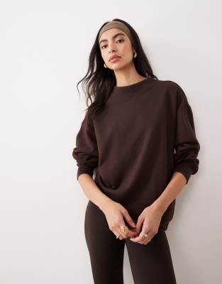 Abercrombie & Fitch - YPB - Oversize-Sweatshirt aus Frottee in Braun mit Stehkragen-Brown