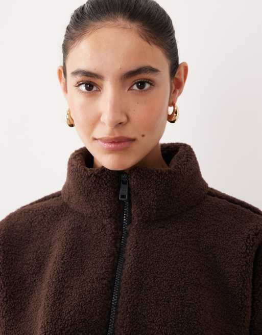 Abercrombie & Fitch - YPB - Polaire duveteuse à col montant zippé - Marron, 3 de 4