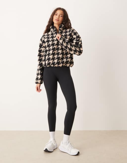 Abercrombie & Fitch YPB quarter zip teddy sweatshirt in black houndstooth, 3 of 4