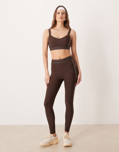 Abercrombie & Fitch YPB sculpt sports bra and leggings co-ord in brown - view 1