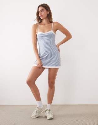 Abercrombie & Fitch Ypb Sculpt Workout Mini Dress With Sweetheart Neck In Blue