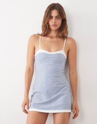 Abercrombie & Fitch Ypb Sculpt Workout Mini Dress With Sweetheart Neck In Blue