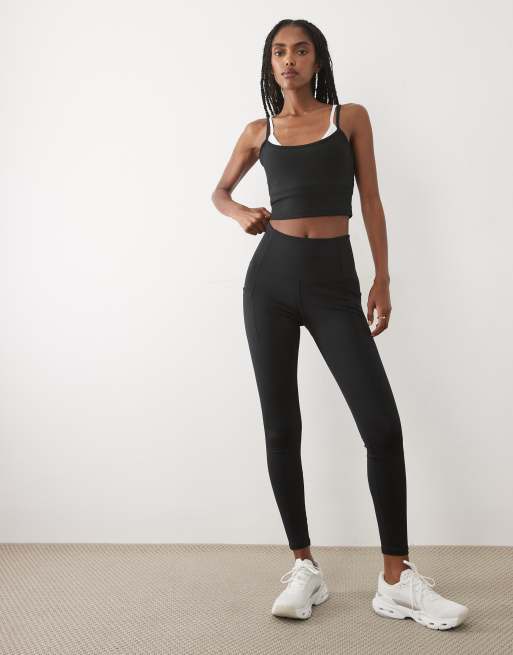 Abercrombie & Fitch YPB sculpting double layer workout cami top in black, 3 of 4