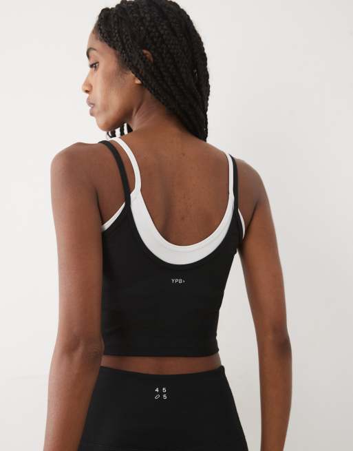 Abercrombie & Fitch YPB sculpting double layer workout cami top in black, 4 of 4