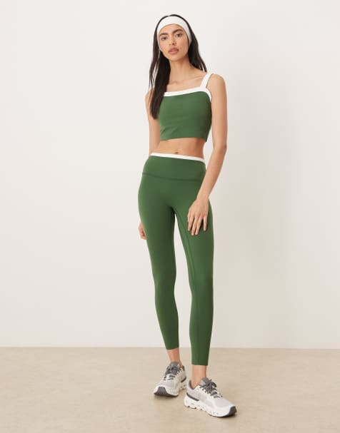 Abercrombie & Fitch YPB sports bra and legging co-ord in khaki - view 1