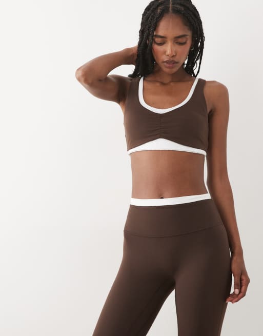 Abercrombie & Fitch YPB studioflex double layer sports bra co-ord in brown, 2 of 4