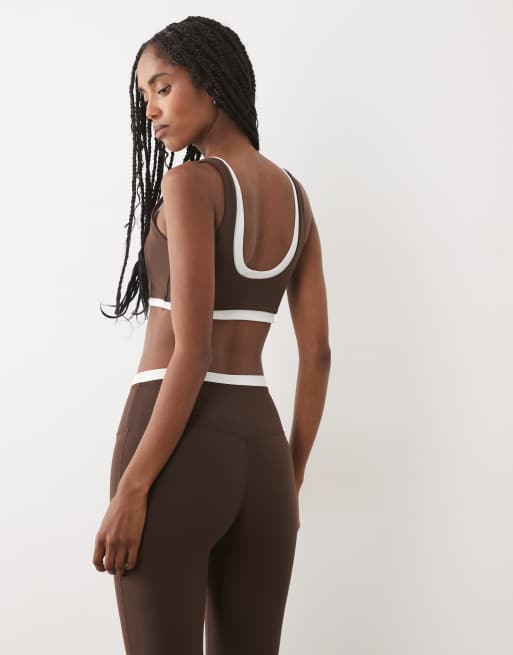 Abercrombie & Fitch YPB studioflex double layer sports bra co-ord in brown, 4 of 4