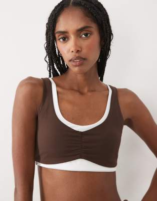 Abercrombie & Fitch Ypb Studioflex Double Layer Sports Bra In Brown