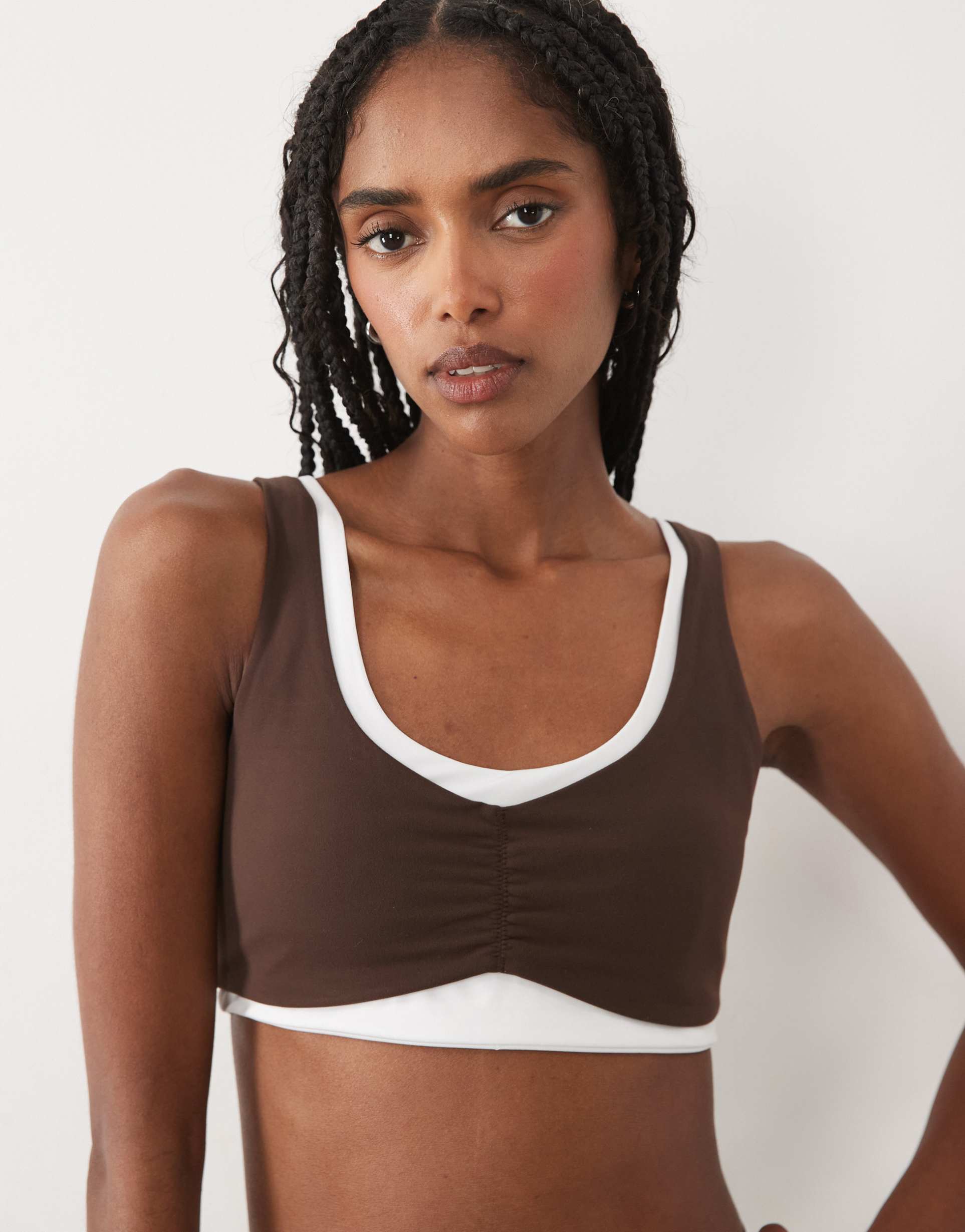 abercrombie & fitch ypb studioflex double layer sports bra in brown - part of a set