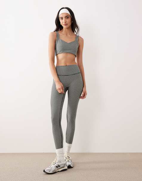 Abercrombie & Fitch – YPB – Svart, hundtandsmönstrat set med sportbehå och leggings - view 1