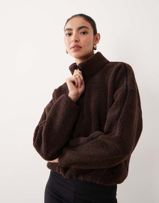 Abercrombie & Fitch - YPB - Sweatshirt van teddy met korte rits in bruin