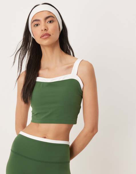 Abercrombie & Fitch YPB sweetheart neck sports bra in khaki (Part of a set) - view 1