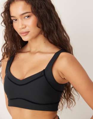 Abercrombie & Fitch Ypb Velvet Tape Sports Bra In Black