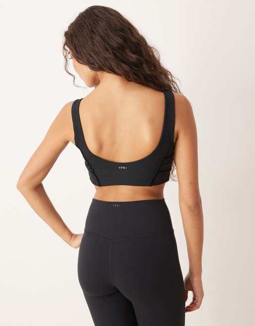 Abercrombie & Fitch YPB velvet tape sports bra in black (Part of a set ...