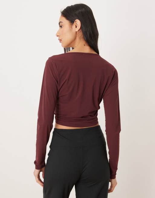 Abercrombie & Fitch YPB wrap around long sleeve top in berry, 2 of 4