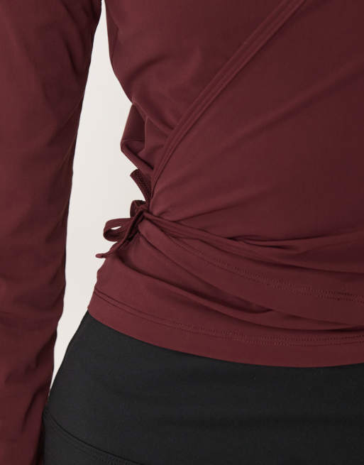 Abercrombie & Fitch YPB wrap around long sleeve top in berry, 3 of 4