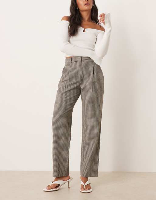Abercrombie & Fitch - Zachte broek met hoge taille, rechte pijpen en pied-de-poule-motief in beige