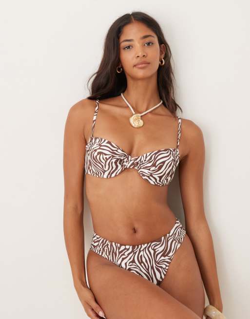 Abercrombie & Fitch – Zebramönstrad bikiniunderdel med ryschad sida, del av set
