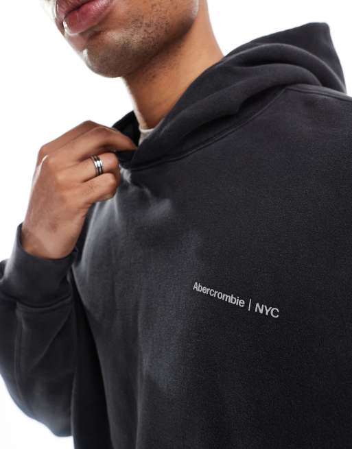 Abercrombie & Fitch – Zeitloser Oversize-Kapuzenpullover in schwarzer Acid-Waschung mit Logo, 2 von 4