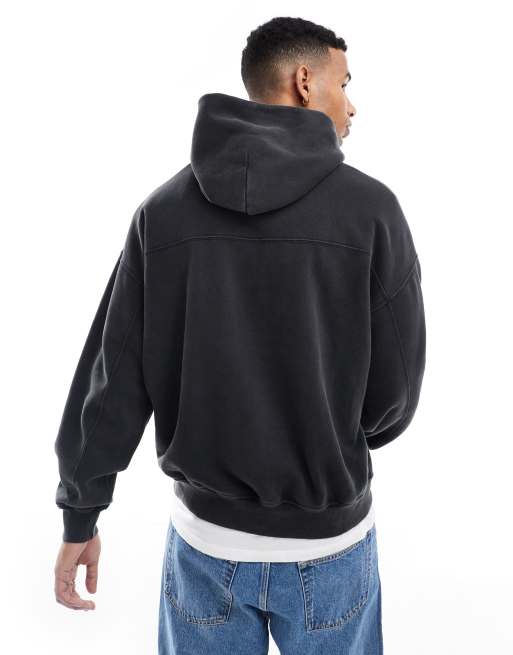 Abercrombie & Fitch – Zeitloser Oversize-Kapuzenpullover in schwarzer Acid-Waschung mit Logo, 4 von 4