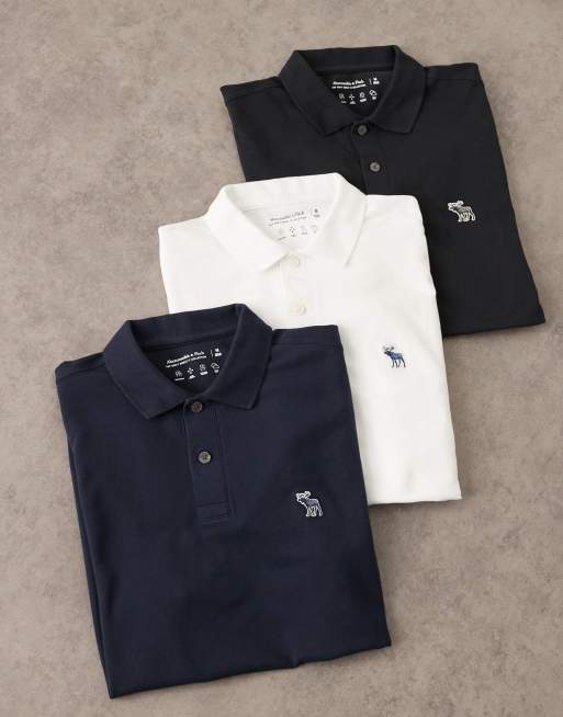 Abercrombie & Fitch – Zestaw 3 koszulek polo w kolorach białym, niebieskim i czarnym